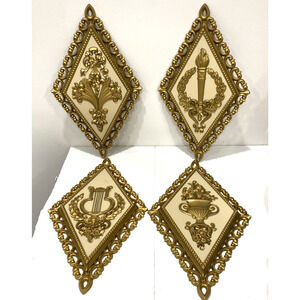 4 Vintage Homco Diamond Shaped Wall Hangings Retro Decor Plaques USA Gold Ornate
